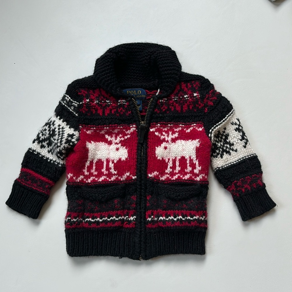 Baby Polo Ralph Lauren Reindeer Holiday Christmas Zip Sweater